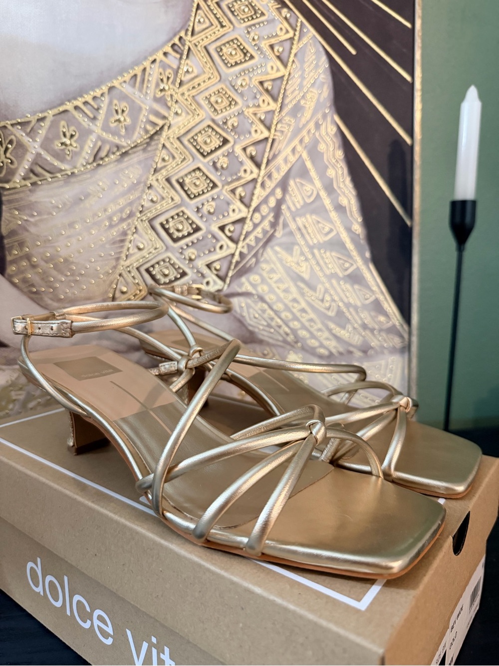Dolce Vita Metallic Gold Knotted Strappy kitten Heel Sandals
